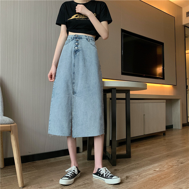 thin dresses skirt Summer irregular high women's waist casual single breasted medium length denim, Black
thin dresses skirt Summer irregular high women's waist casual single breasted medium length denim, Black