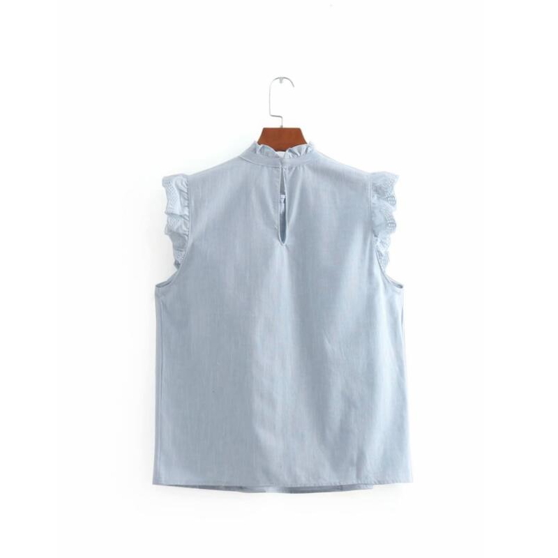 casual lady ruffles pleats decoration vest blouse fashion women stand collar shirt summer loose tops chemise blusas S3176 210430Z