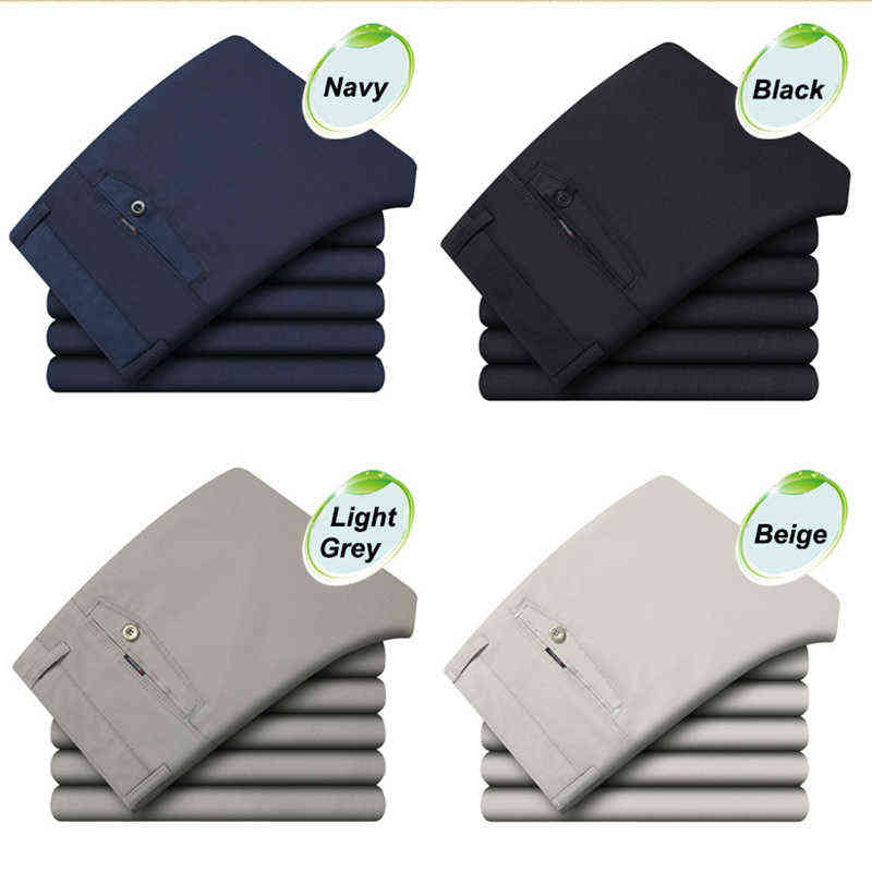 Casual Pants Men 100% Cotton Flannel Pant Business Comfortable Thin Long Trousers Streetwear For Man Navy Black 211112