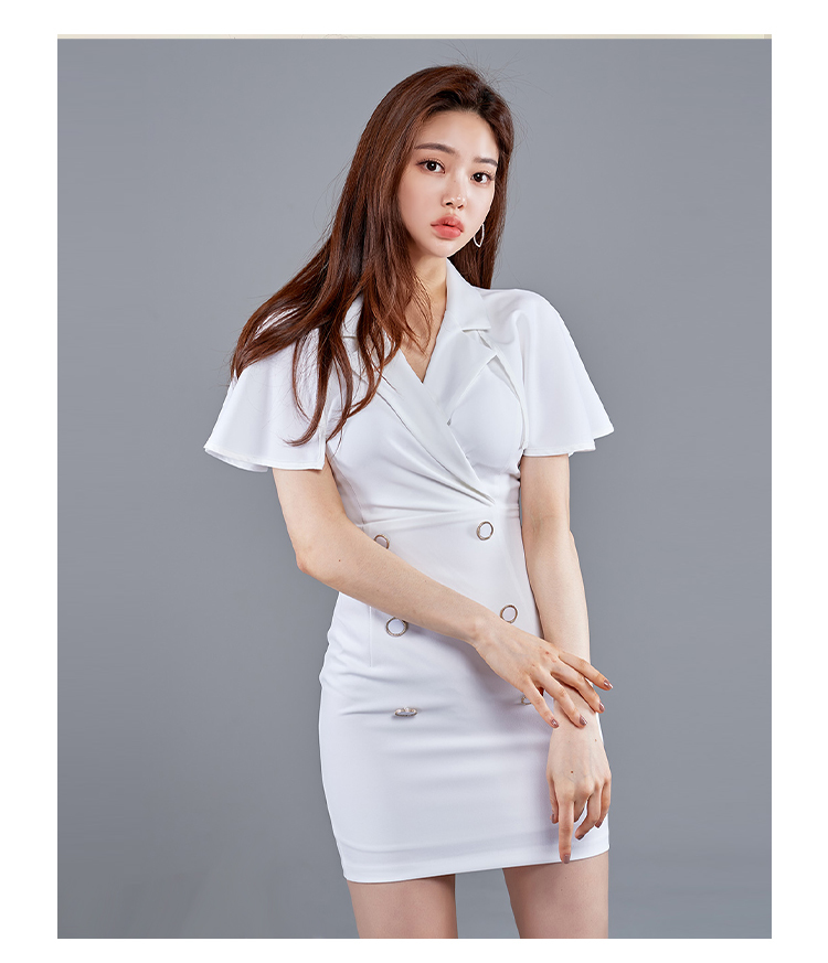 Summer Fashion Office OL Dresses Women Cloak Sleeves Notched Collar Double breasted Slim Club Bodycon Mini Dress 210518