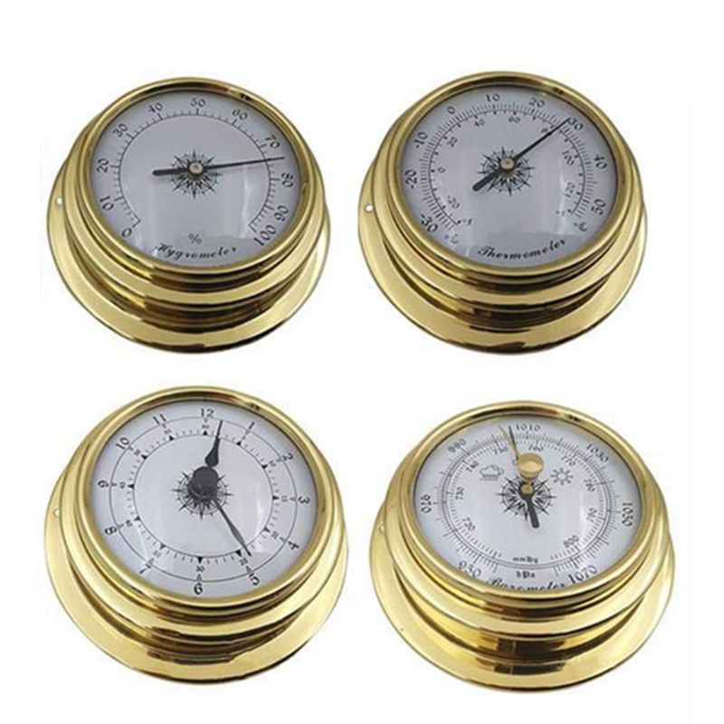 4 Inches 4 Stks/set Thermometer Hygrometer Barometer Watches Clock Copper Shell Zirkonium Marine For Weather Station 83XA