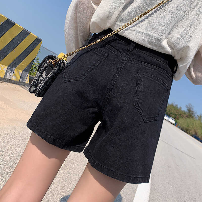 Summer Wide Leg Denim Shorts Women's Loose Thin Rolled Jeans Short Pants Casual Straight Retro High Waisted Shorts 210611