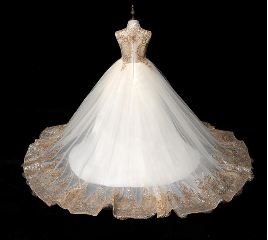 Wer Girl For Wedding Princess Gowns Golded Sequin Lace Children Clothes Formal Evening Party First Holy Communion Dresses 403 6660311