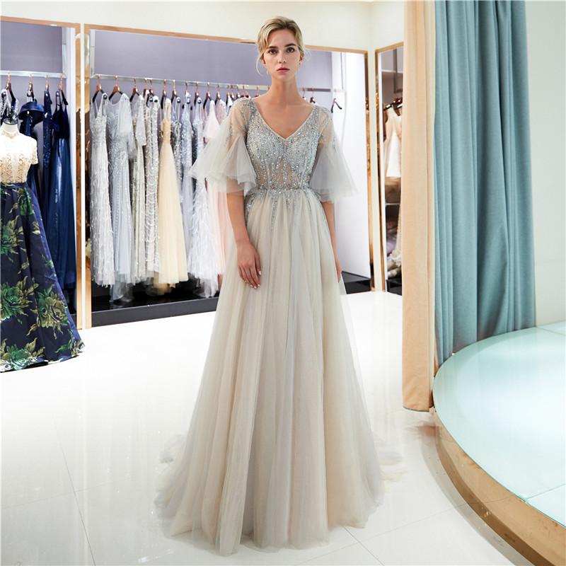 Party Dresses Elegant Prom Long With Split Ruffles Sleeves Illusion Champagne Grey Floor Length Evening Gown Women Dress Vestido, Silver
Party Dresses Elegant Prom Long With Split Ruffles Sleeves Illusion Champagne Grey Floor Length Evening Gown Women Dress Vestido, Silver