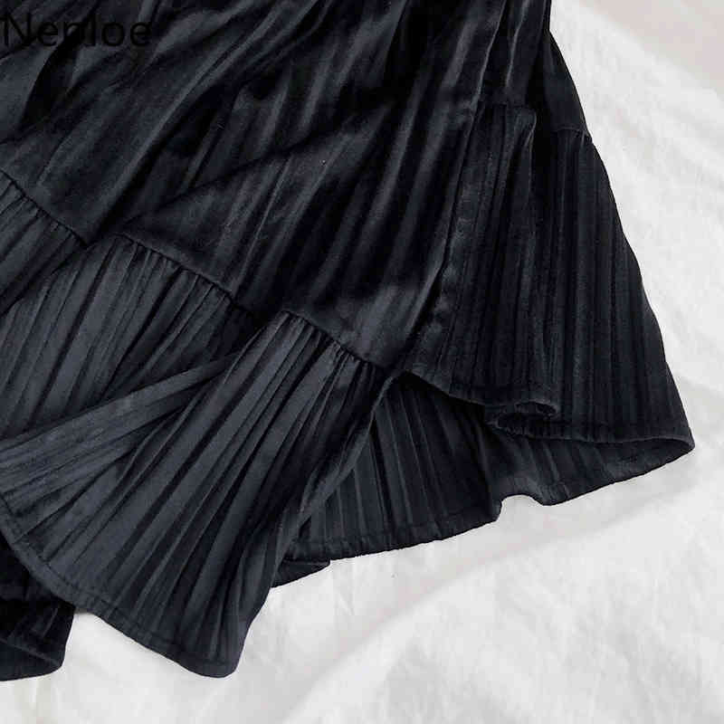 Neploe Irregular Women Skirts Solid Pleated Streetwear High Waist Chiffon Faldas Mujer Korean Fashion Chic Harajuku Simple Jupe 210422