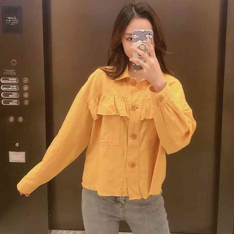Women Shirts Jacket Ruffles Layered Embellished Pockets Long Sleeves Vintage Blouses Loose Shirt Spring 210521