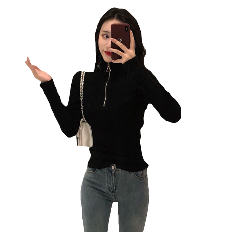 Turtleneck Autumn Winter Knit Sweater Korean Style Long Sleeve Chic Bottom Pullover Slim Fit Hong Kong Office Lady 11043 210510