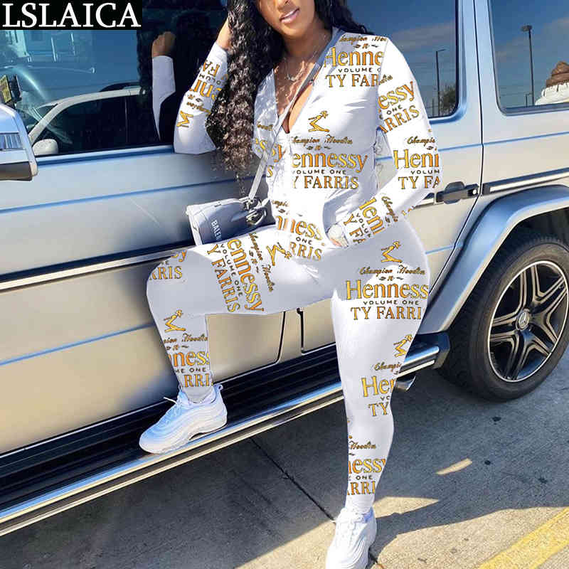 Sets for Women Letter Printing Pocket Zipper 2 Piece Set Elastic Waist Fashion Skinny Fitness Tracksuit Ubrania Damskie 210515