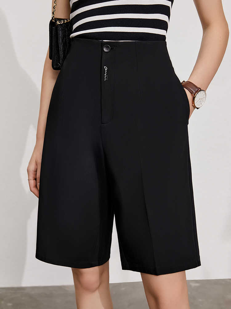 Minimalism Summer Women's Pants Streetwear Solid High Waist Straight Shorts Causal Trousers 12140569 210527