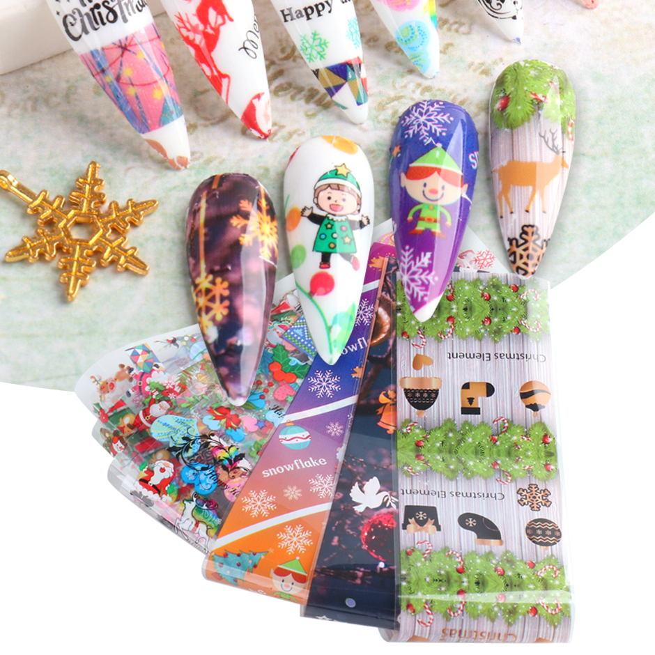 10pcs/bag New Year&#039;s Foils For Nail Cute Cartoon Xmas Tree Santa Snowman Design Winter Charm Decal Manicure Wraps Decoration CHC0129 от DHgate WW