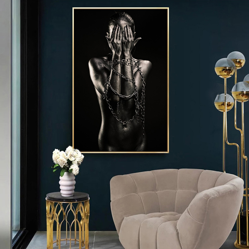 Pop Art Black Girl With Chain Canvas Painting Wall Pictures For Living Room Modular Posters and Prints African Art
