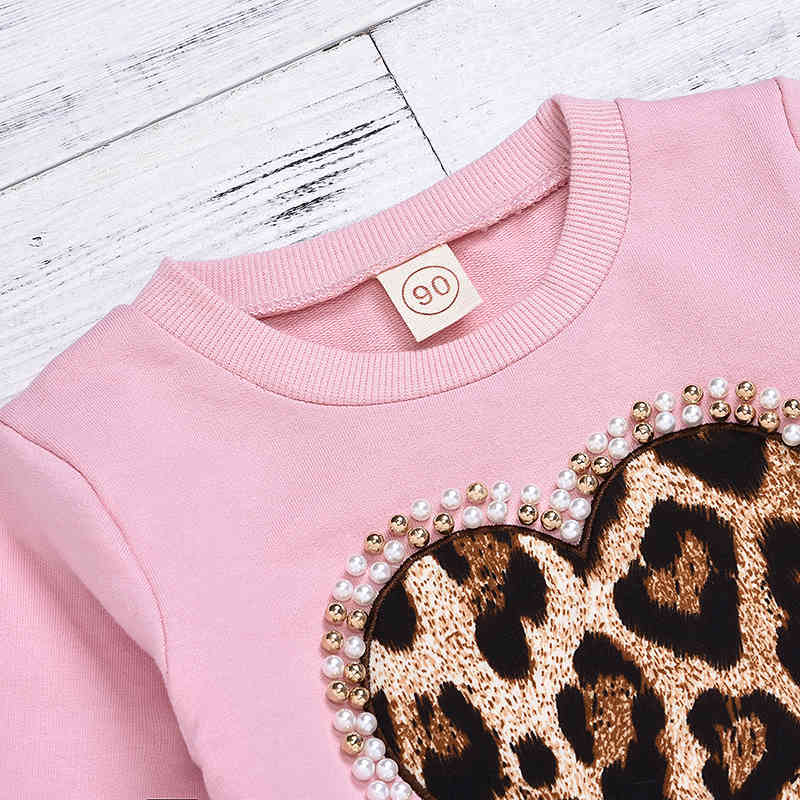Toddler Baby Girl Autumn Winter Clothes Set Long Sleeve Leopard Sweatshirt Tops+Pants 2pcs Kids Outfits Clothing 210515