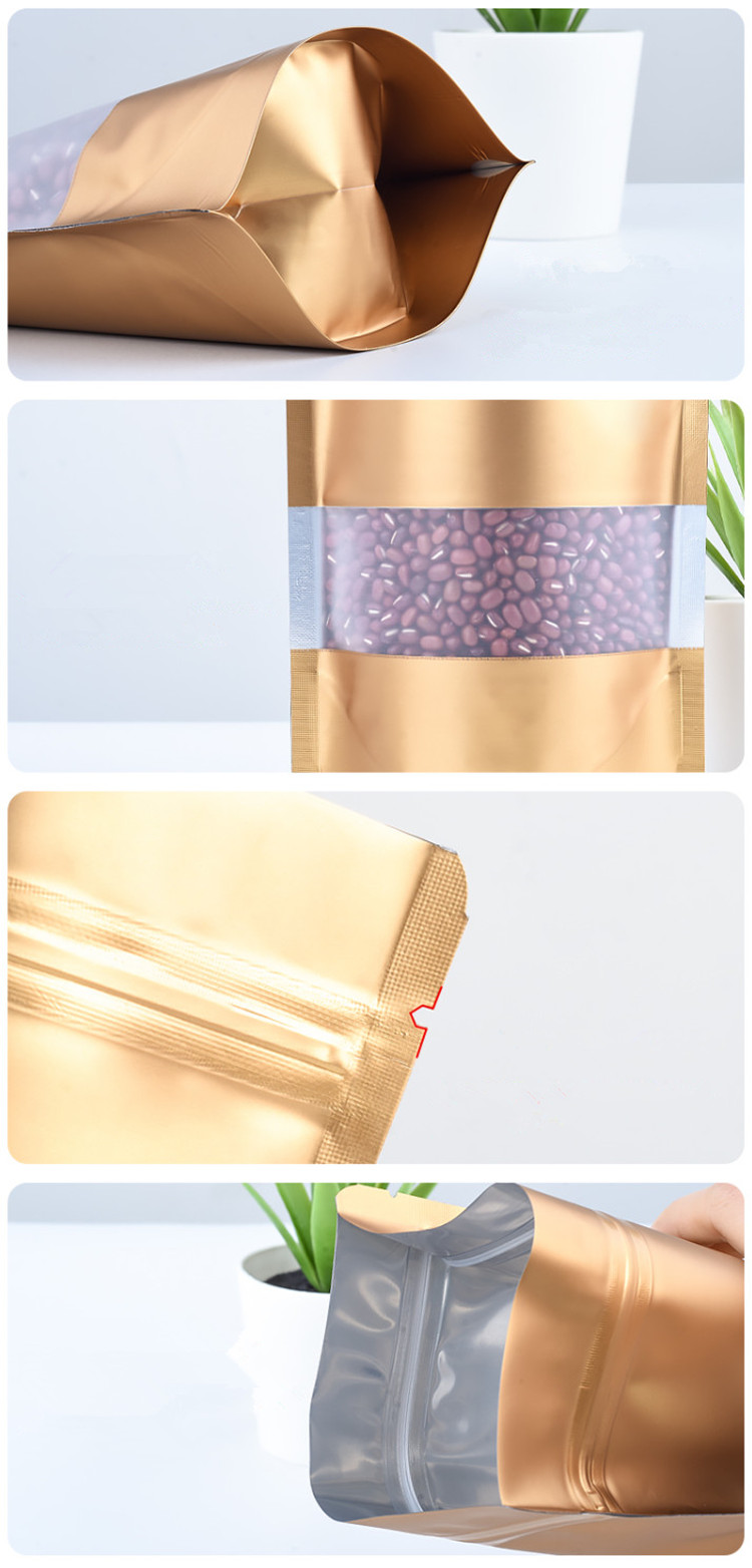 100pcs Stand up Matte Gold Aluminum Foil Window Zip Lock Bag Golden Resealable Meat Coffee Powder Snack Nuts Xmas Gifts Heat Sealing Packaging Pouches