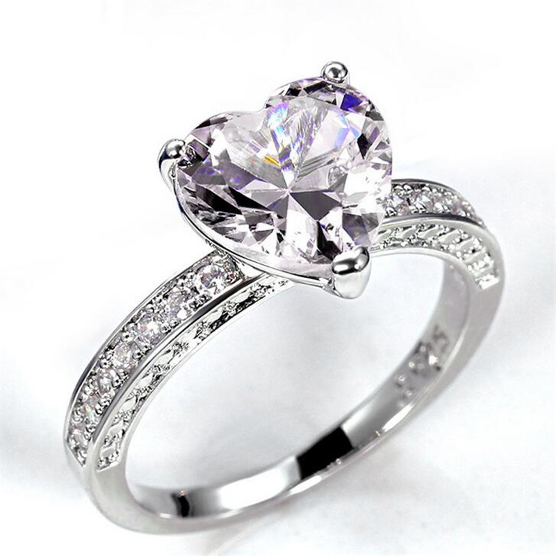 Size 6-10 Simple Fashion Jewelry Wedding Rings 925 Sterling Silver Heart Shape 5A White Pink Topaz CZ Diamond Gemstones Party Women Engagement Bridal 