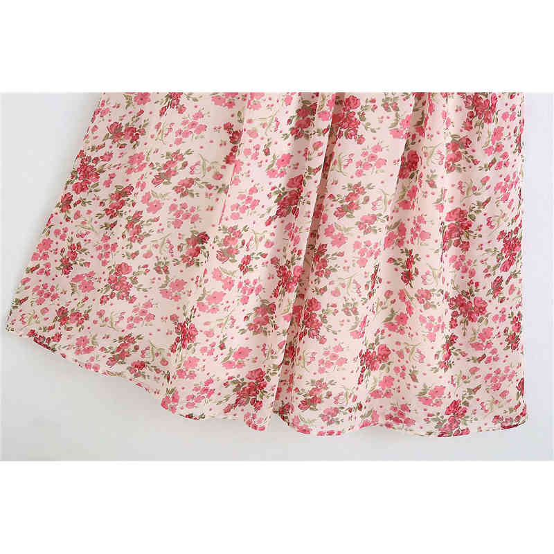 Women Chic Fashion Floral Print Pleated Midi Skirt Vintage High Elastic Waist Drawstring With Lining Female Skirts 210521