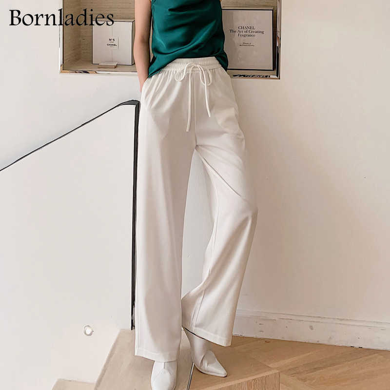 Bornladies High Waist Wide Leg Pants Women Solid Oversized Silk Satin Vintage Green Pants Female Casual Straight Loose Trousers 211006