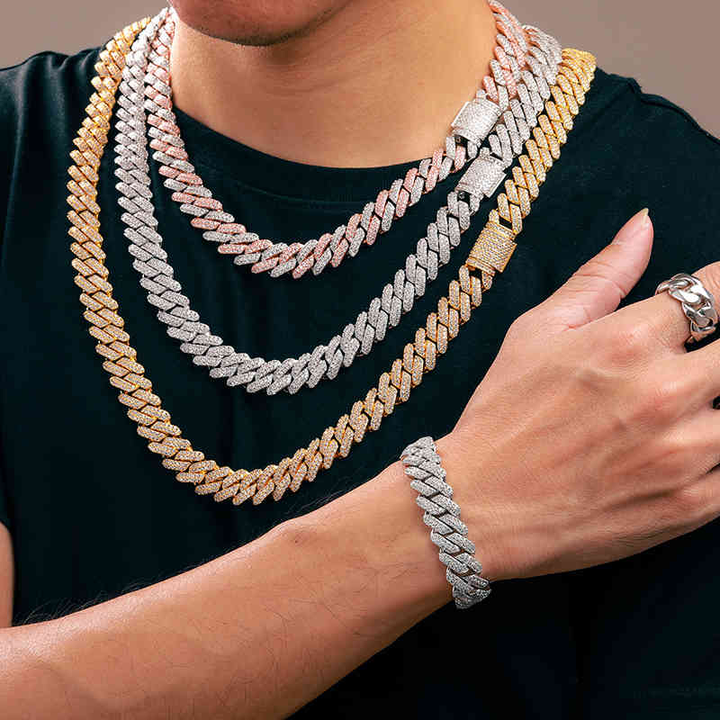 luxury Hip Hop Jewelry White Gold Plated Cuban Link Chain Iced Out Diamond Chain Necklace For Men Jewelry270f
