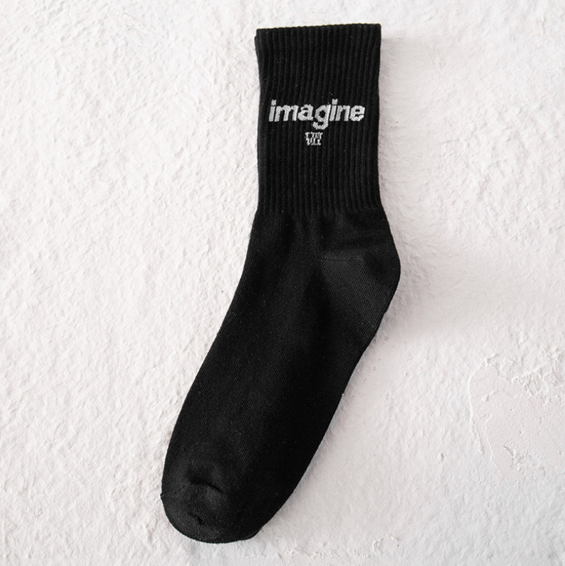 Autumn Winter Men Funny Harajuku Humor Word Printed Socks Creative Hip Hop Street Skateboard Unisex Crew Happy Sock