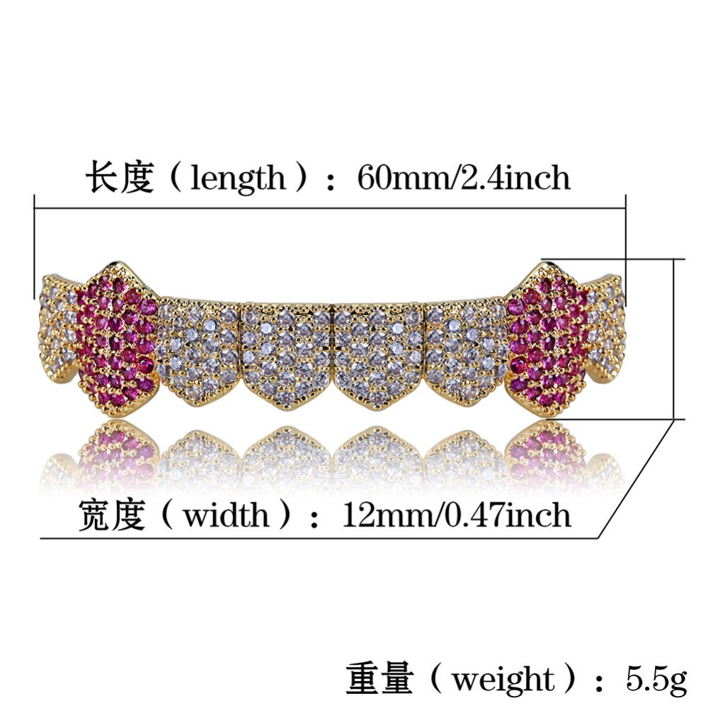 New Wolf Tide Hip Hop Grills Gold Silver Color Iced Out Micro Pave Full CZ Teeth Grillz Bottom Grills Charm for Men Women Jewelry party punk gifts bod