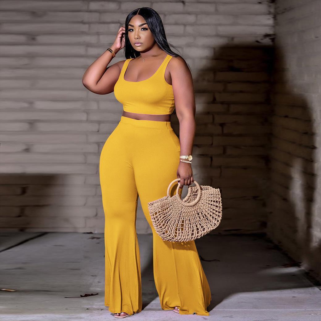 solid knitted suits stretchy womenpant two piece set tracksuit tank crop and flare bell bottom pant summer bodycon sweatsuits, White 
solid knitted suits stretchy womenpant two piece set tracksuit tank crop and flare bell bottom pant summer bodycon sweatsuits, White