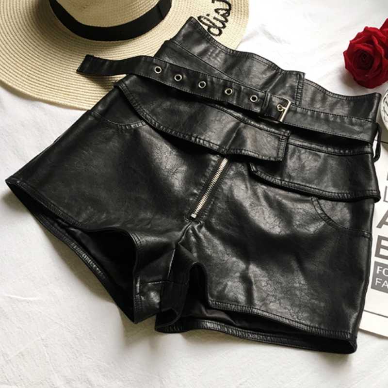 Leather High Waist Shorts For Women Irregular Slim Black Winter WomenShorts Fashion Casual Women's