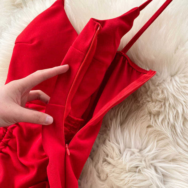 Sexy V-neck Spaghetti Strap Sleeveless Mini Bodycon Dress Summer Women Slim Waist Drawstring Ruched Ruffles Party 210623