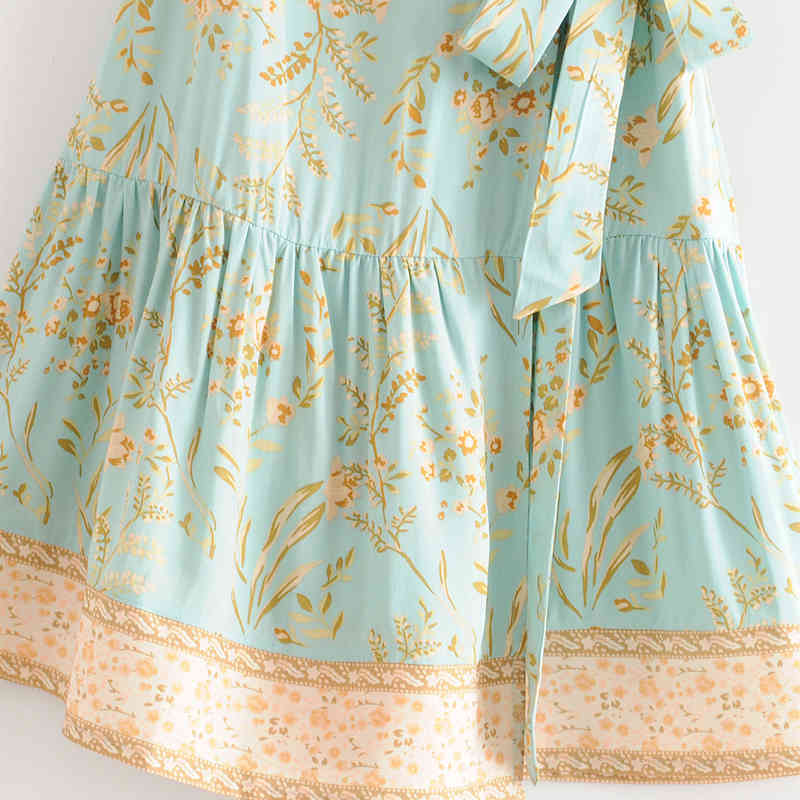 beauty Fashion Boho Deep V-neck Wrap Dress Women Holiday Summer Print Beach Mini Dresses Mujer Vestido De Moda 210514