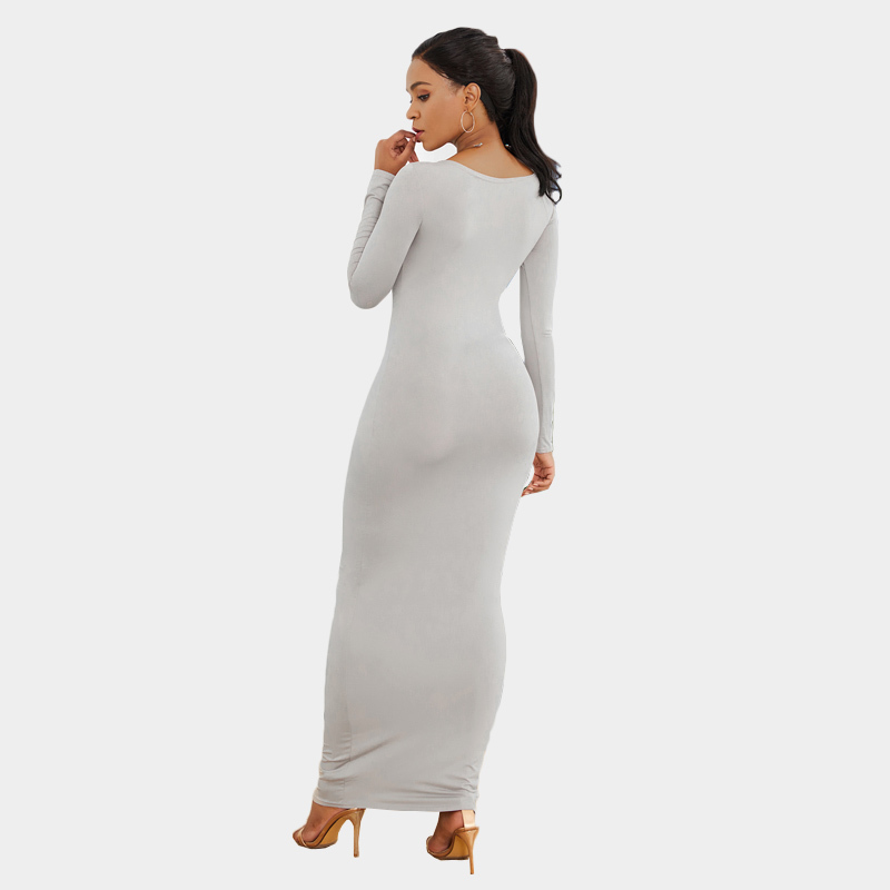 Slim Ankle Length Long Maxi Dress Sleeved Tight Pencil Women Autumn Vestidos Red Black Package Hip Bodycon es XL 210522