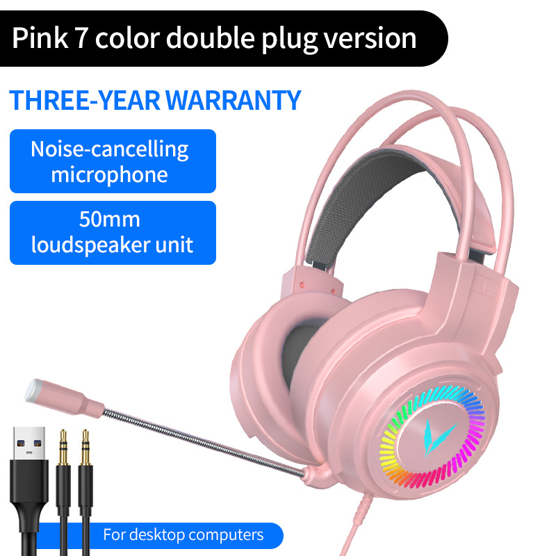 G58 Gaming Headset Gamer Headphones 4D Stereo Surround Wired Earphones USB Microphone Colourful Light PC Laptop Game Headsets