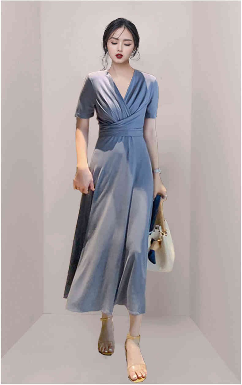 Women Dress Elegant V-Neck Lady Office Work Party Retro High Waist Lace Up Casual Midi Vestidos 210519