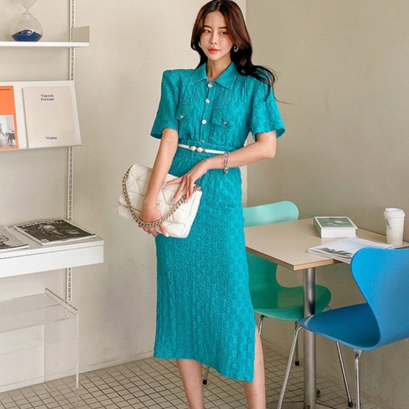 Summer 2 Piece Set Women Office OL Elegant Lace Lapel Short Sleeve Shirt Tops + High waist Bodycon Midi Skirt With Belt 210526, Blue
Summer 2 Piece Set Women Office OL Elegant Lace Lapel Short Sleeve Shirt Tops + High waist Bodycon Midi Skirt With Belt 210526, Blue
