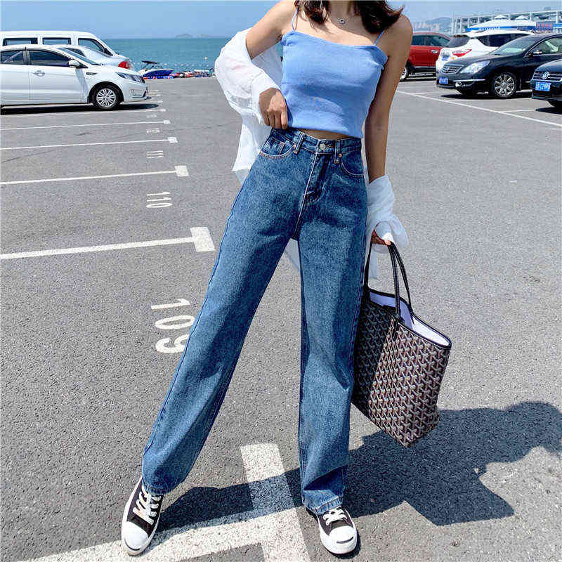 Women's Jeans Wide Leg Casual Streetwear Femme High Waist Trouser Vintage Baggy Jeans Fashion Straight Mom Denim Pants 211111