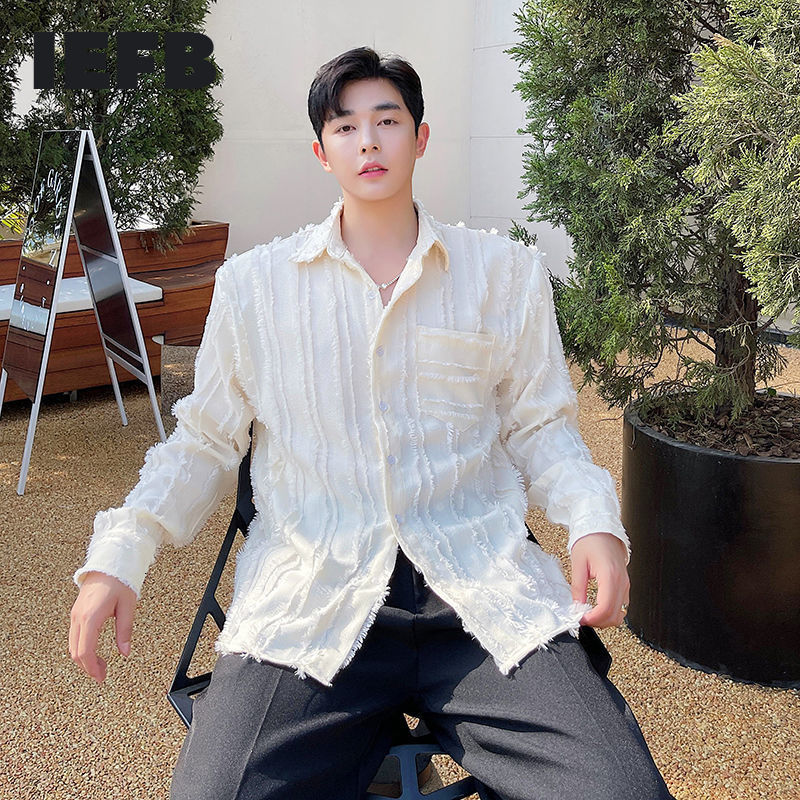 IEFB Korean Trend Niche Apricot Long Sleeve Men's Shirt Lapel Causal Niche Single Pocket Shirts For Male 9Y7543 210524