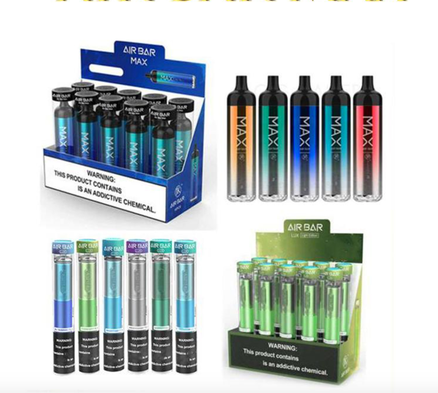 AIR BAR MAX & LUX Disposable Vape E Cigarette Pen Pod Device Built-in 1250mah battery Pods 2000 puffs Dab Starter Kit vs Puff Plus Bang XXL
AIR BAR MAX & LUX Disposable Vape E Cigarette Pen Pod Device Built-in 1250mah battery Pods 2000 puffs Dab Starter Kit vs Puff Plus Bang XXL