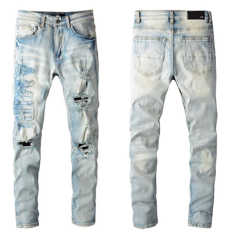 22SS European American street Casual fashion brand Men's Jeans Ripped Slim Fit Motorcycle jeans Men high quality jean 697#, Blue 
22SS European American street Casual fashion brand Men's Jeans Ripped Slim Fit Motorcycle jeans Men high quality jean 697#, Blue