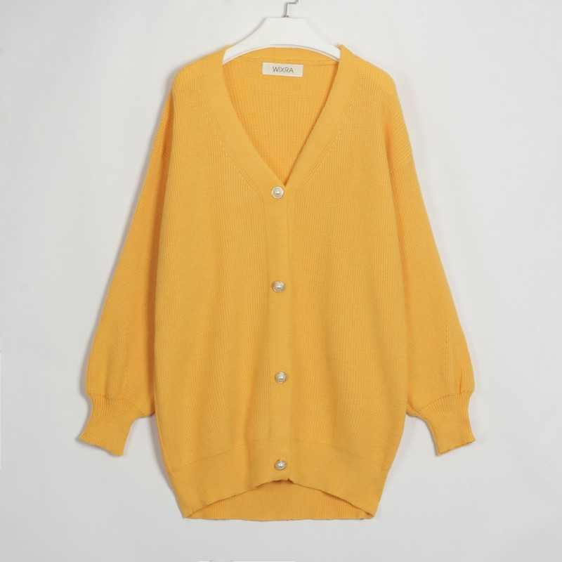 Wixra Women Oversized Single Breasted Lantern Sleeve Cardigan Autumn Winter Button Knitwear Loose Sweater 210918