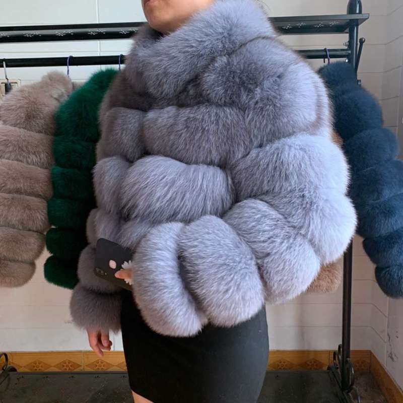 Natural Short Real Fox Fur Coat For Women With Stand Collar Thick Warm Winter Genuine Fox Fur Jacket High Quality Fur 210928