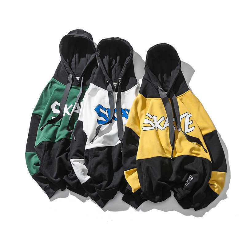 Casual Autumn Spring Men Hoodies Hip Hop Street Wear Sweatshirts Skateboard Pullover Hooded Male Contrast Color Sports Tops 210603