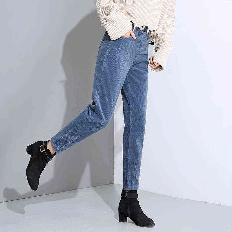 Lucyever Autumn Winter Casual Warm Pant Elegant Corduroy Harem Female Vintage Brown Button High Waist Trousers 211124Z