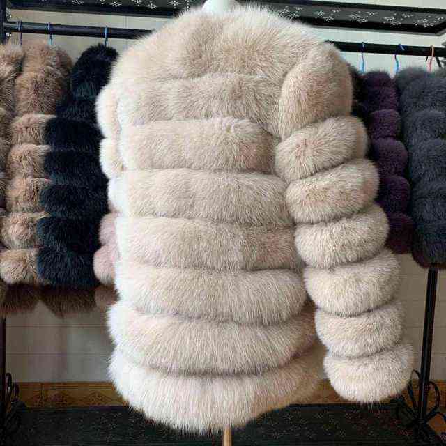 70CM 100% Real fur real coat outfit long sleeves quality silver women winter warm thick natural coats 220107