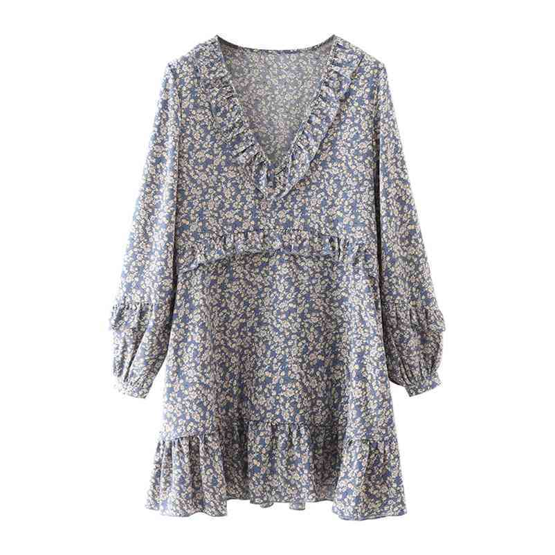 Summer Weaving Loose V-Neck A-Line Blue Printing Ruffles Pullover Casual Women Knee-length Dress 210524
Summer Weaving Loose V-Neck A-Line Blue Printing Ruffles Pullover Casual Women Knee-length Dress 210524