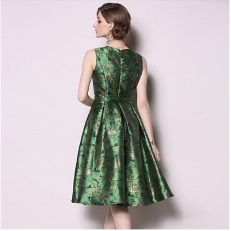 Spring Vintage Jacquard Dress Elegant Slim Ladies Women Casual Party Dresses Vestidos Free Belt 210520