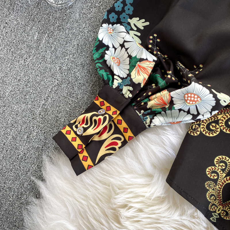 Court Women's Fashion Ancient Printing Long Sleeve Shirt Ladies' Autumn Elegant Blusas Mujer De Moda Blouse Tops P567 210527