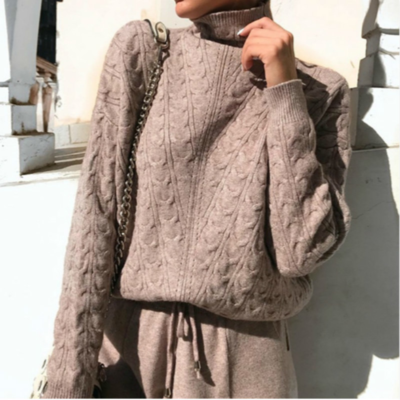 Nomikuma Women Sweater Pants Two Pieces Outfits Half Turtleneck Twisted Knitted Pullover + Lace Up Waist Harem Sweatpants 6C360 210427