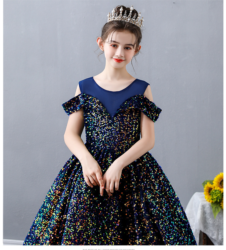 Flower Girl Formal Evening Party Dresses Sparkly Sequins Tulle Princess Gown Girls Long Wedding Junior Bridesmaid Clothes 2025