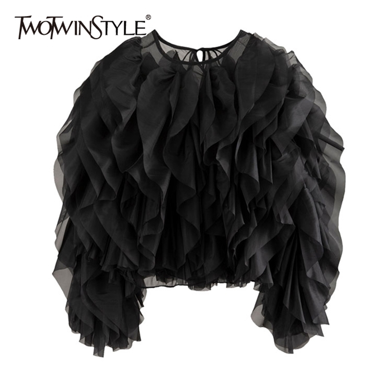 TWOTWINSTYLE Vintage Patchwork Ruffle Shirt For Women O Neck Lantern Long Sleeve Solid Elegant Blouse Female Fashion Style 210719, Rosered
TWOTWINSTYLE Vintage Patchwork Ruffle Shirt For Women O Neck Lantern Long Sleeve Solid Elegant Blouse Female Fashion Style 210719, Rosered