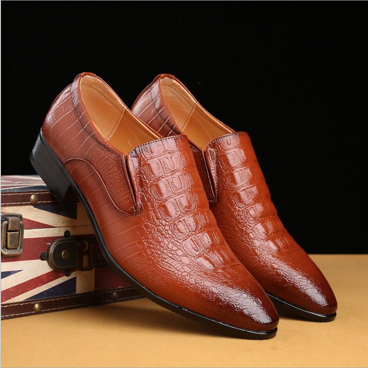 New England Pointed Business Fashion Crocodile Lines Tide Men's Shoes Low Help Classic Leather Shoes Casual Single Shoes