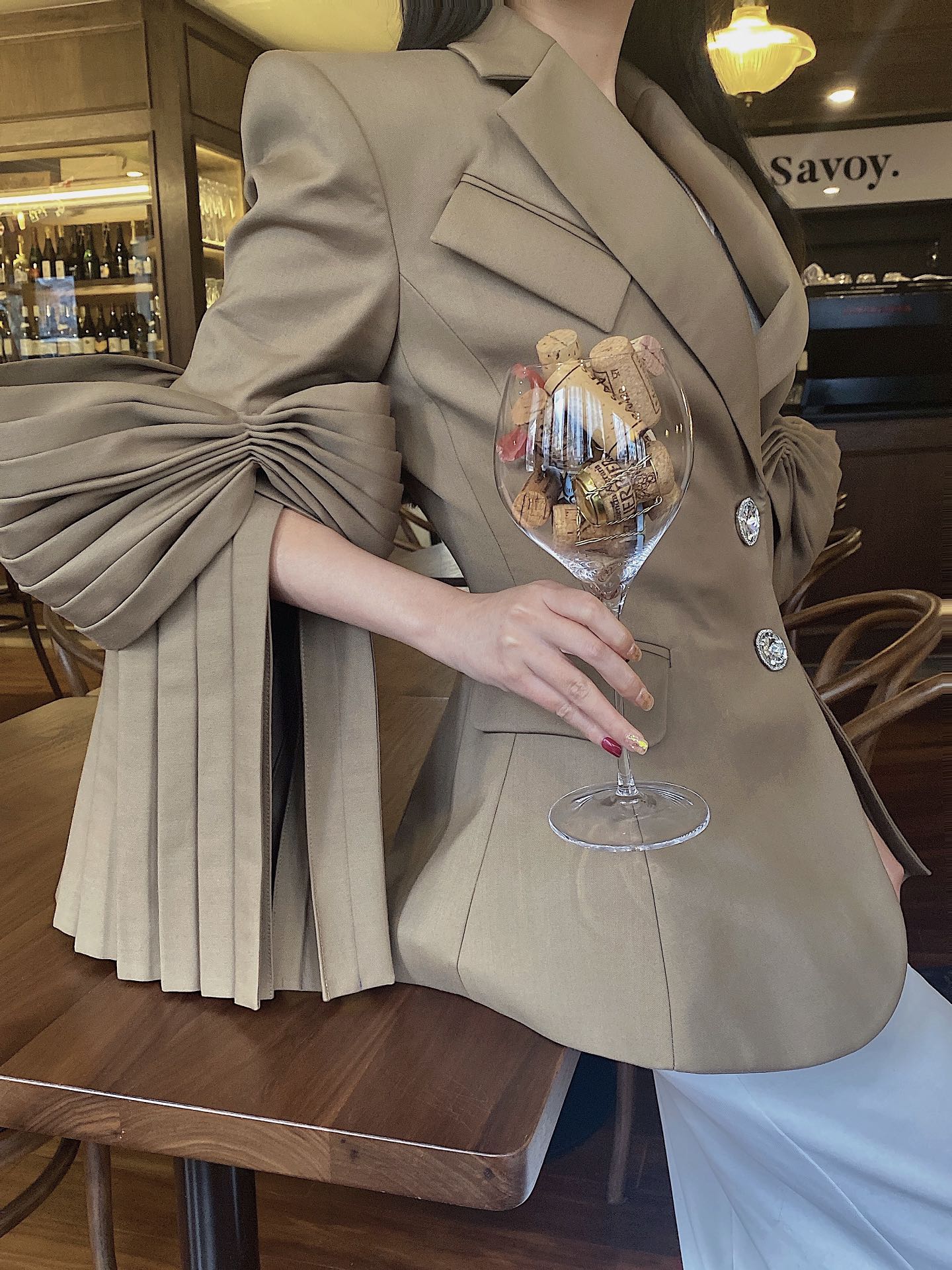 Spring New design womens fashion turn down collar khaki color 3D bow patchwork vent jag sleeve medium long blazer suit coat SML