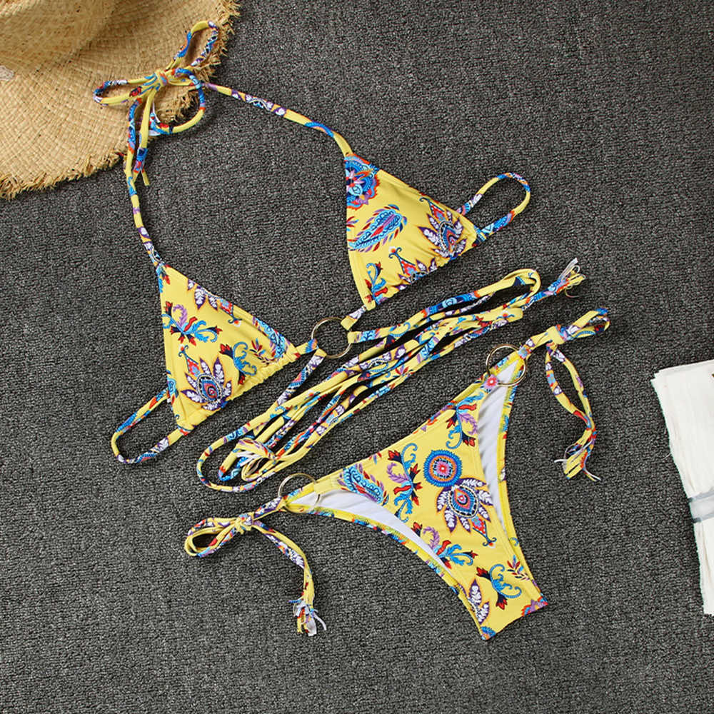 Sexy Bikini Women Print Swimwear Swimsuit Female Bandage Set Brazilian Bathing Suit Summer Beach Wear Biquini 210625