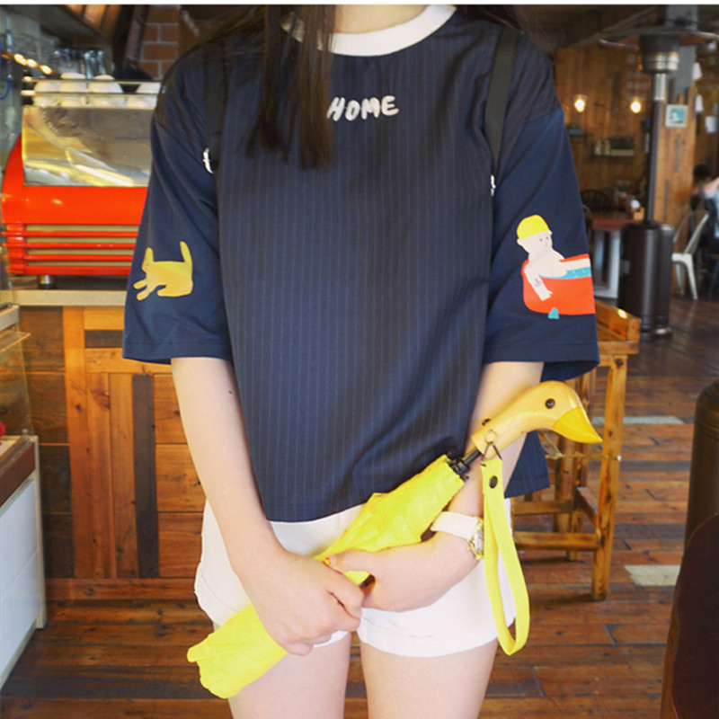 Semi-Automatic Sun Umbrella Cute Duck Head Wood Handle 8k 2 Folding Windproof Black Coating UV Protection Women Rain Umbrellas 210320